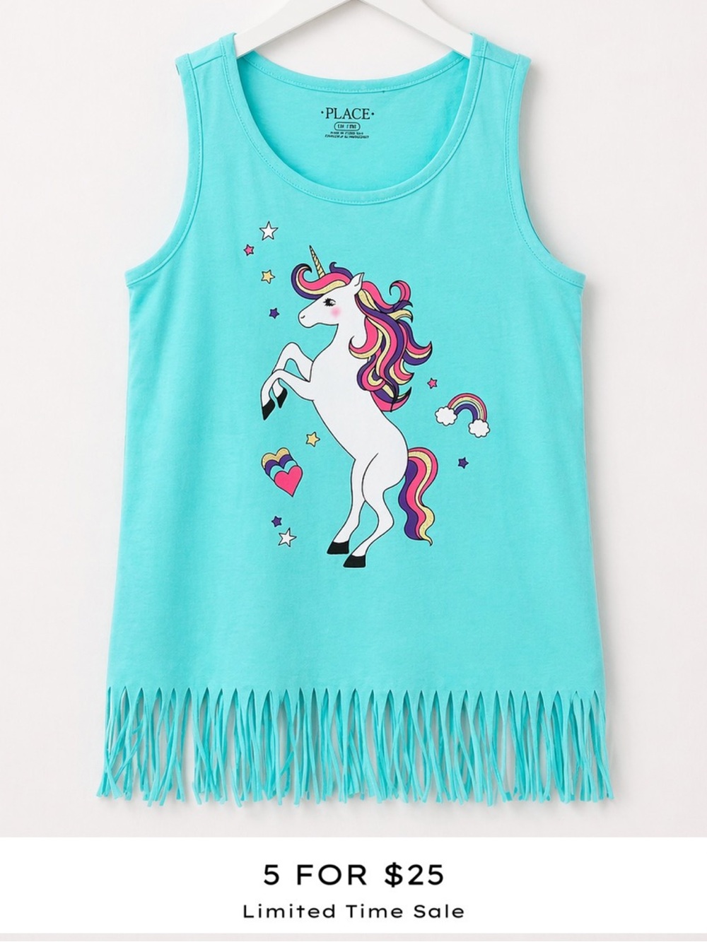 The Children’s Place Girls Unicorn Fringe Tank Top | Size Large 10/12